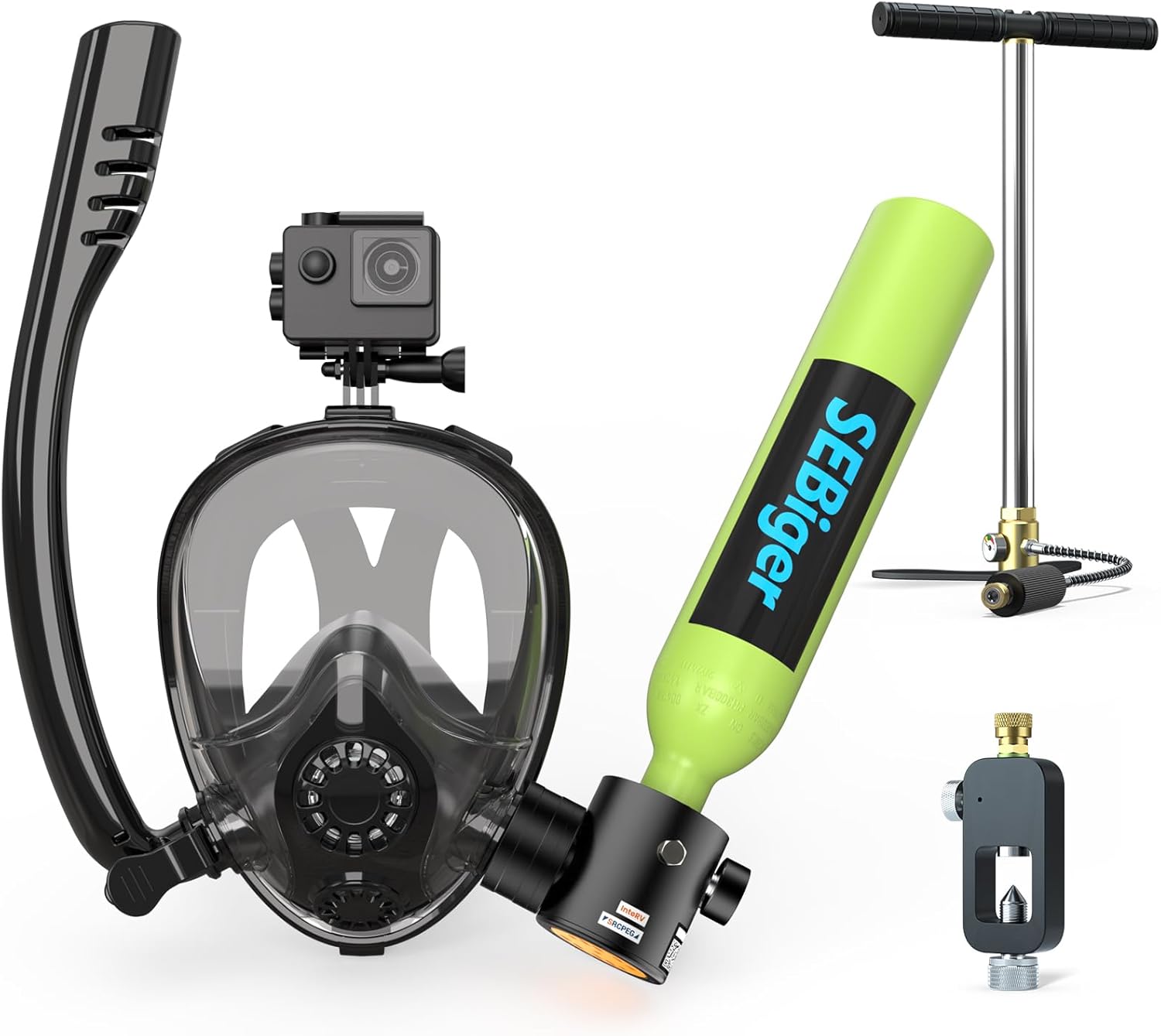 Mini Scuba Tank 0.5L with Full - Snorkel Mask Full Face ulasan dan harga